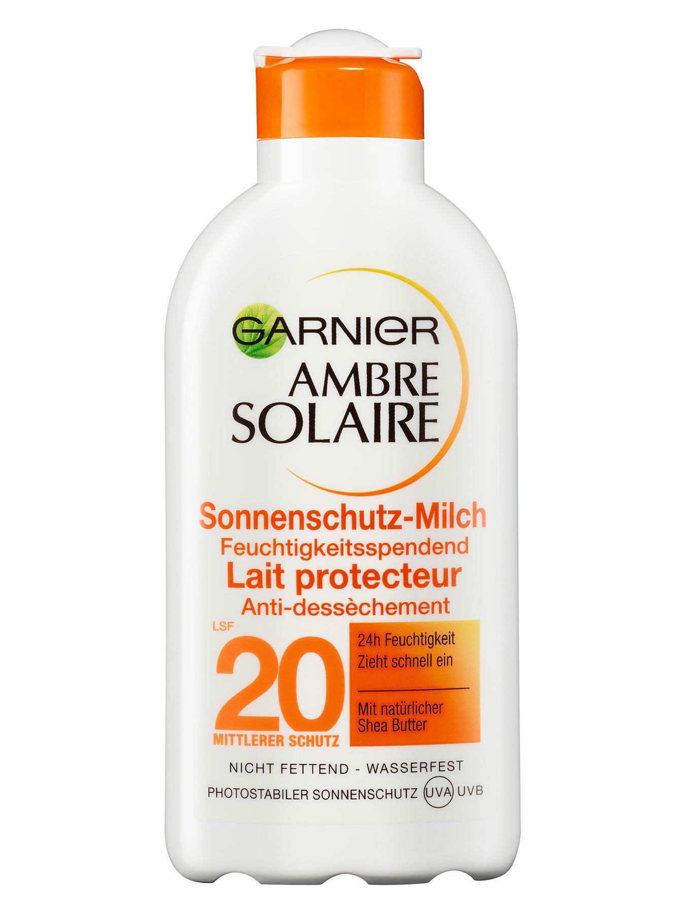 Sonnenschutz-Milch-LSF-20-Ambre-Solaire-Sonnenschutz-Milch-200ml-Vorderseite-Garnier-Deutschland-gr